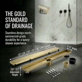 MUSCHBATH Linear Shower Drain, 32 inch Gold, 2-in-1 Tile Insert Grate
