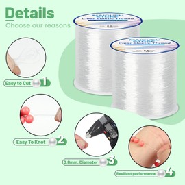 Pack of 2 Clear Elastic Bracelet String 240m Bead Cord for DIY Jewelry Making with 2 Needles Clear Elastic for Bracelet Making Elastic Thread Stretchy Elastic for Crafts (0.8mmx120mx2 Spool)