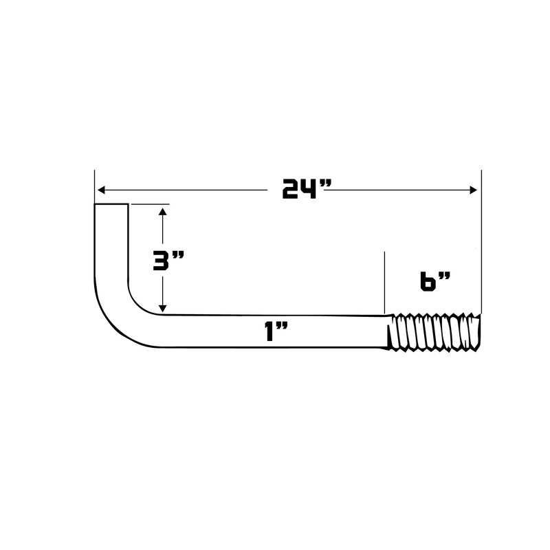 1"-8 x 24 L-Bolt Concrete Anchor Bolt - Hot Dip