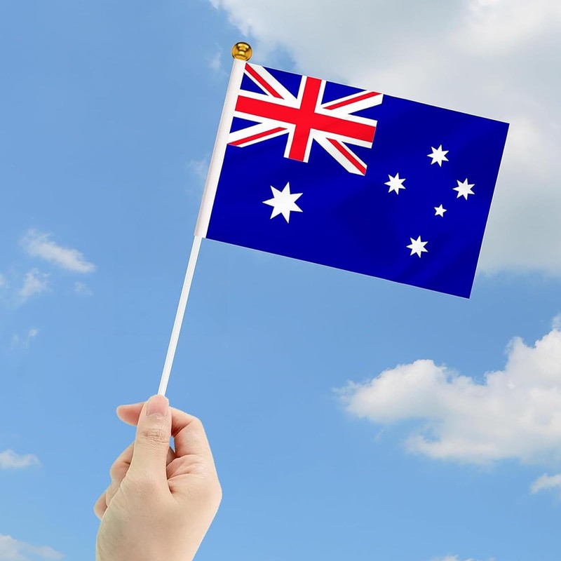 Handheld Australian Flag,YQQZQ 24pcs Vivid Color and Fade Resistant HandHeld