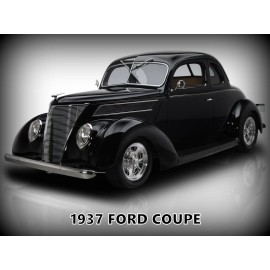 1937 Ford Coupe New Metal Sign: Hot Rod Restoration in Black
