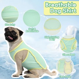 LeleTail 2 Pack Dog Shirts for Medium Dogs, Pet Cooling Vest Sun Shirt, Soft Breathable Sun Protection Puppy T-Shirts, Lightweight Summer Clothes, Sleeveless Tank Top Outfit for Dogs, Yellow&Green 2XL