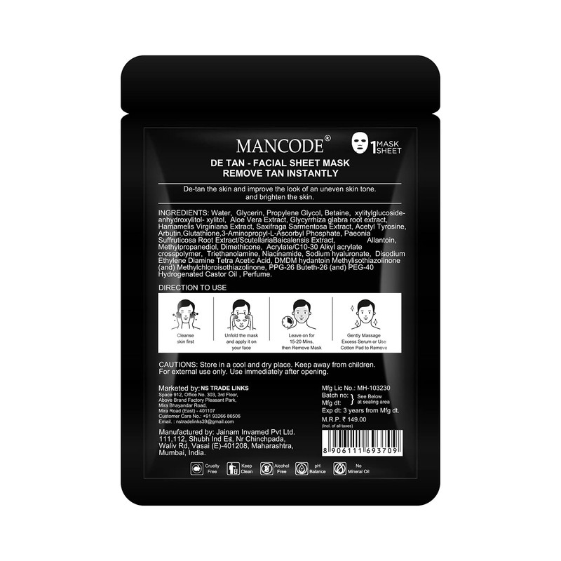 MAN CODE De-Tan Facial Sheet Mask, 25 Ml