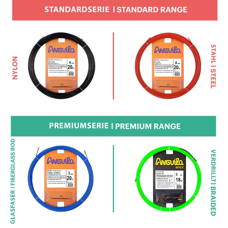 Anguila Max - BI-Nylon-Einzelfaser-Kabeleinziehhilfe, 22 m, 4mm, Kombi-Endstücke, lachsfarben