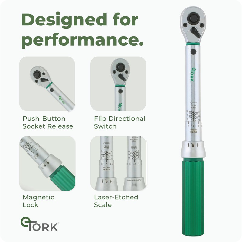 eTORK ¼ Torque Wrench with Magnetic Lock System - Inch