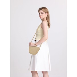 EnhbZoilism Women's Beach Bag, Handbag with Top Handle, Braided Shoulder Bag, Wedding Bag, Bucket Bag, Gift Bag for Holiday, Travel, Beach, Summer, S-khaki, S