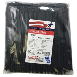 Sherco-Auto Standard Black 7" Inch Cable Zip Ties 50 Pounds Tensile Strength UV Resistant Wire Wrap - 1000 Pack - Made in the USA