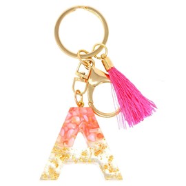 Rohans Pink and Gold Resin Alphabet Initial Letter Keychain, Bag Charm, Key Ring with Lobster Clasp (A)
