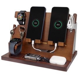 Gifts for Men Valentine Bedside Organiser Birthday Gifts for Him Wood Phone Docking Station Key Holder Wallet Watch Stand Mens Gifts for Valentin Day Fathers Day Presents for Dad Husband Boyfriend