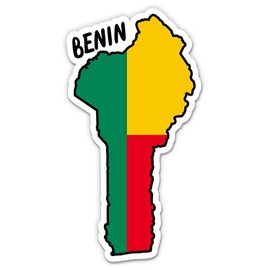 Squiddy Benin Map with Flag - Vinyl Sticker for Car, Laptop, Notebook - 5"