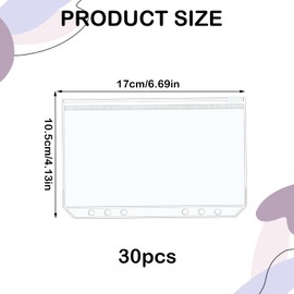 Pack of 30 A6 Binder Bags, Transparent PVC 6-Hole Zip Folder, Waterproof Plastic Binder Pockets, Money Budget Envelopes for Notebook Planner, Insert Pages Loose Leaf Bags, Photo