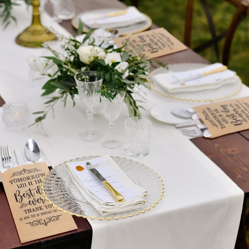Whaline 100Pcs Wedding Silverware Bags 5 x 7 Inch Rustic