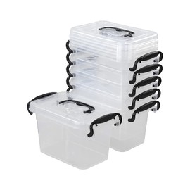 Yesdate Set of 6 Plastic Storage Box, Small Storage Latch Bin/Container with Lids, Clear, 1.5 L