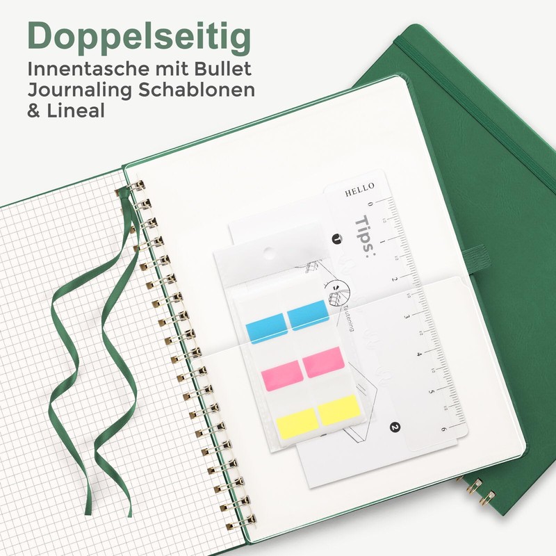 RETTACY Notebook A4 Squared, Bullet Journal with 100 g/m² Thick
