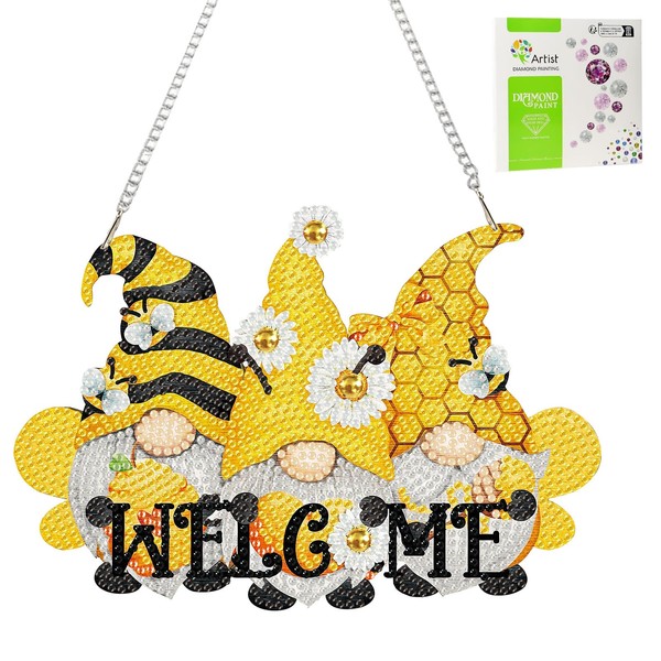 Jawecci Gnomes Diamond Painting Kits Hanging Pendant, Special Shaped Crystal