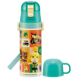 Skater SKDC4 Children's Water Bottle, 2-Way, Stainless Steel, Cup Included, 15.2 fl oz (430 ml), Animal Crossing, Diameter 2.7 x Height 9.1 inches (68 x 230 mm), Kids
