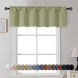 Gwine Sage Green Valance for Windows, Small Blackout Valance Kitchen Curtains for Bathroom Basement, Modern Rod Pocket Thermal Insulated Window Treatment, 60" Wx14 L, 1 Piece