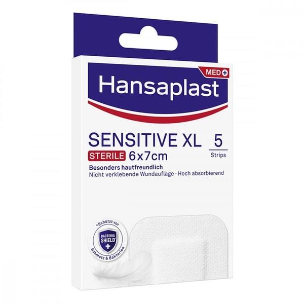 5 x Hansaplast Sensitive Sterile Plasters XL 5 Strips (6 x 7 cm)