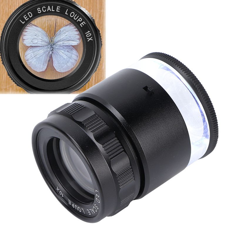 10X Loupe Measuring Magnifier 6LED Illuminated Jewelry Magnifying Glass USB