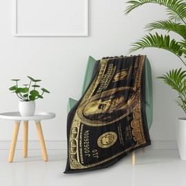 GUBIYU Black Gold Money Blanket 100 Dollar Bills Pattern Print Million Dollar Blanket Gifts for Women Kids Girls Men Home Bedroom Living Room Wealth Decor Soft Cozy Lightweight Throw Blankets 50"x60"
