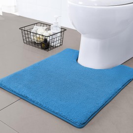 MINIDEAR Toilet Rugs 20"x24" - U Shaped Washable Lake Blue Contour Rugs,High-Pile Faux Fur Plush Fluffy Water Absorbing Mat for Toilet
