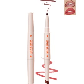 2 in 1 Cream Matte Lipstick, Double Ended Long-Lasting Waterproof Nude Pink Lip Liner & Lipstick, Smooth and Light Texture, Highly Pigmented Non-Stick Cup Smudge-proof Lipstick Makeup for Women 03