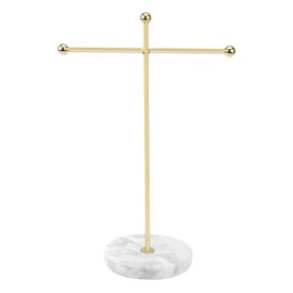 Jewelry Stand,28x18.5cm Solid Marble Gold Necklace Tray Jewellery Holder Organiser,T-Bar Plated Hanging Pendant Rack Display for Bracelets Rings Earrings