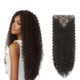 26 Inches Kinky Curly Clip In Hair Extensions Full Head 6 Separate Pieces Heat Resistance Black Synthetic Long Curly Clip in Hair Pieces 174g (SP2/4/30#, ANJO 26 inch)