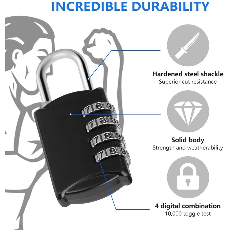 DAYGOS Combination Padlock, 4 Digit Small Lock for School Gym