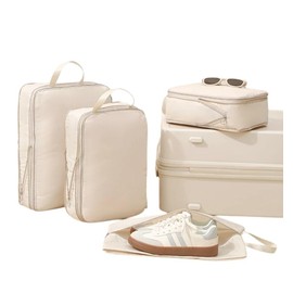 Set of 4 Compression Bags for Travel, Luggage Organizers with Double Zipper, Save 40% Space