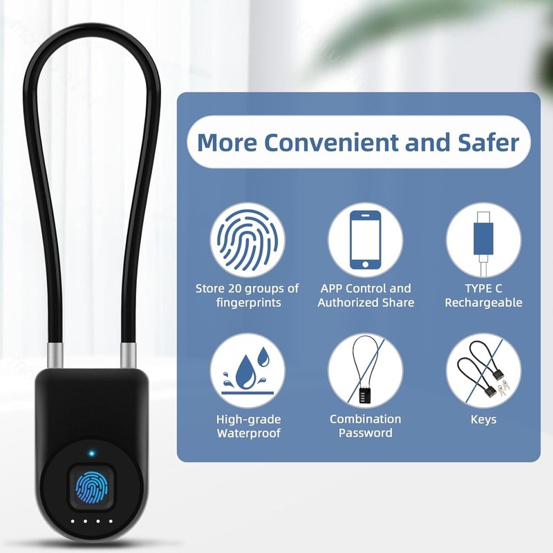 Fingerprint Cable Lock, eLinkSmart Fridge Locks with Bluetooth APP Control,