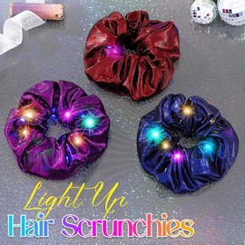 CAKURE Light Up 80s Scrunchies Blue Led Hair Scrunchy Shiny Hair Accessories for Women (Pack of 3) (b-set 2)
