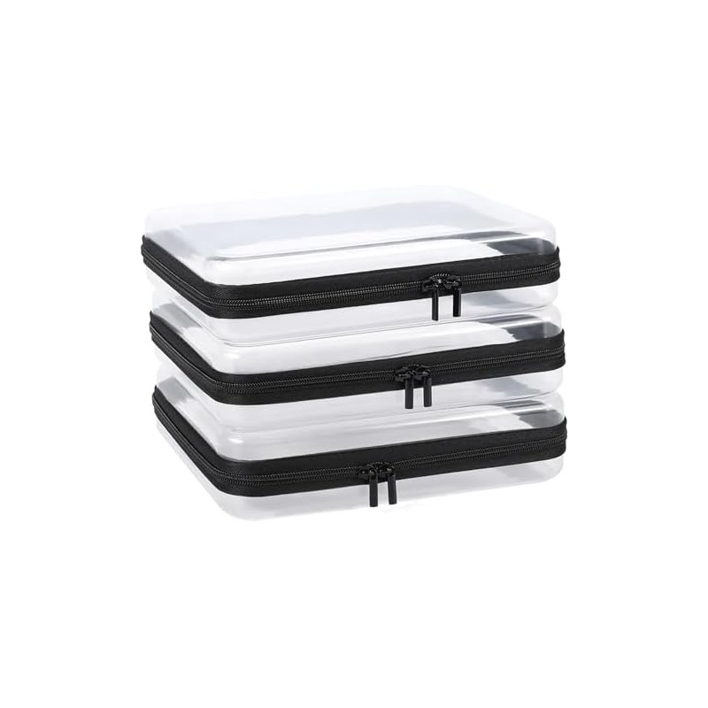 YOPCDJ Juego de 3 Bolsas Transparentes Impermeables con Cierre Negro
