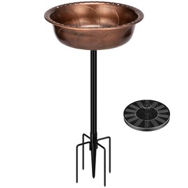 VIVOHOME Polyresin Bird Bath Bowl with Solar Fountain, 29 Inch Height Outdoor Freestanding Birdfeeder with Metal Stake, Capacity 1.4 Gallons, 5-Pronged Base, Bronze