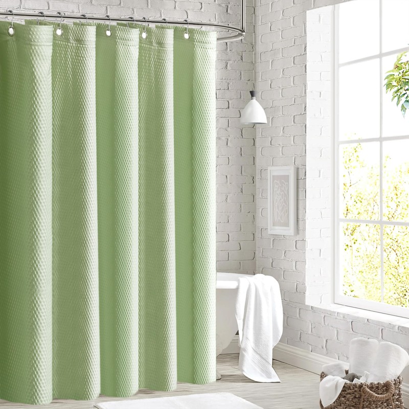 VivaNest Sage Green Waterproof Textured Cloth Fabric Shower Curtain with