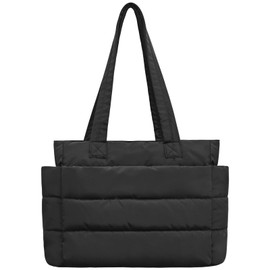 charlore Tote Bag for Women with Zipper, Soft Lightweight Puffy Tote Bag with Compartments, Quilted Shoulder Bag Handbag for Travel, Work, Sport