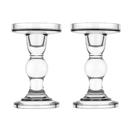 2Pcs Glass Candle Holders,Crystal Glass Candle Holder,Clear Pillar Taper Candlestick for Wedding, Party, Holiday Decoration (Lager)