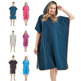 Changing Robe Towel with Hood for Surfing Open Water Swimming Microfiber Wetsuit Changing,Quick Dry& Light Weight,One Size Fit All (Navy)