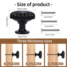 ShipeeKin 4X Matte Black Cabinet Knobs Aluminum Alloy Drawer Pulls Pumpkin Shape Cupboard Knobs 30mm Vintage Kitchen Pull Handle for Closet Door Furniture