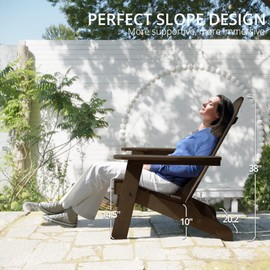 LUE BONA Folding Adirondack Chair, Dark Brown HDPS Fire Pit Patio Chairs Weather Resistant, Modern Plastic Outdoor Chairs with Cup Holder