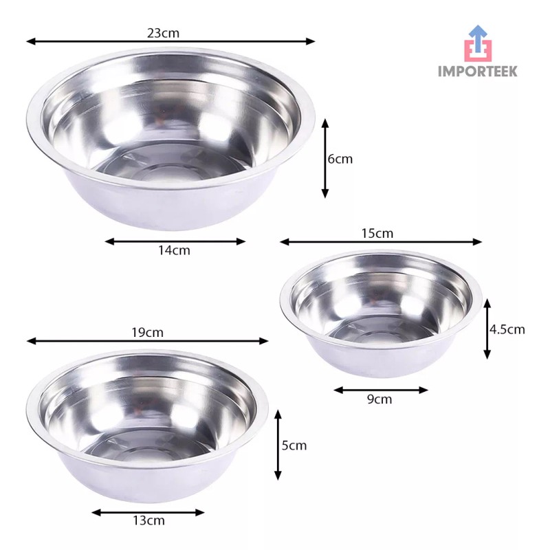 Importeek 3pz Bowl Tazon Acero Inoxidable Ensaladera Mezclar Cocina
