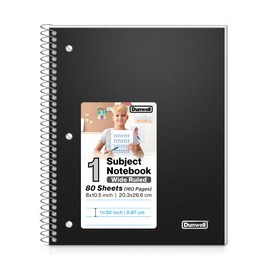Dunwell Spiral Notebook Wide Ruled,1 Subject Notebook, Plastic Cover, 80 Sheets, 8x10.5 Wide Rule Paper, Perforated Pages, One Subject Spiral Notebook with Poly Divider Pockets