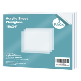 Egofine Plexiglass Sheets Acrylic Sheets 3 Pack of 18x24’’ 0.04 Thick Clear Plastic Cast Transparent Plexi Glass for Crafting Projects, Replacement Picture Frame Glass, DIY Display, Easy to Cut