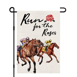 Kentucky Derby Garden Flag 12x18 Inch Burlap Double Sided Outside, The Jockey Run for the Roses Horse Race Yard Outdoor Decoration DF483