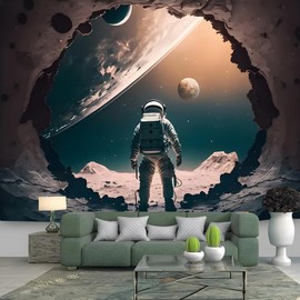 FENDROM - Tapiz de astronauta, soporte para astronauta, agujero delantero con planeta Tierra visible, Galaxy Planet para colgar en la pared, tapices para recámara, sala de estar y recámara