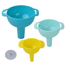 Set of 4 Funnels for Filling Bottles, Kitchen Funnel Set Nested Funnels, Cooking Funnel with Detachable Strainer Filter for Fluid, Liquid, Oil, Powder, Seasoning