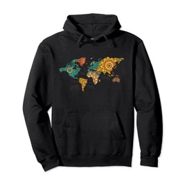 World Map Mandala Compass Rose Pullover Hoodie