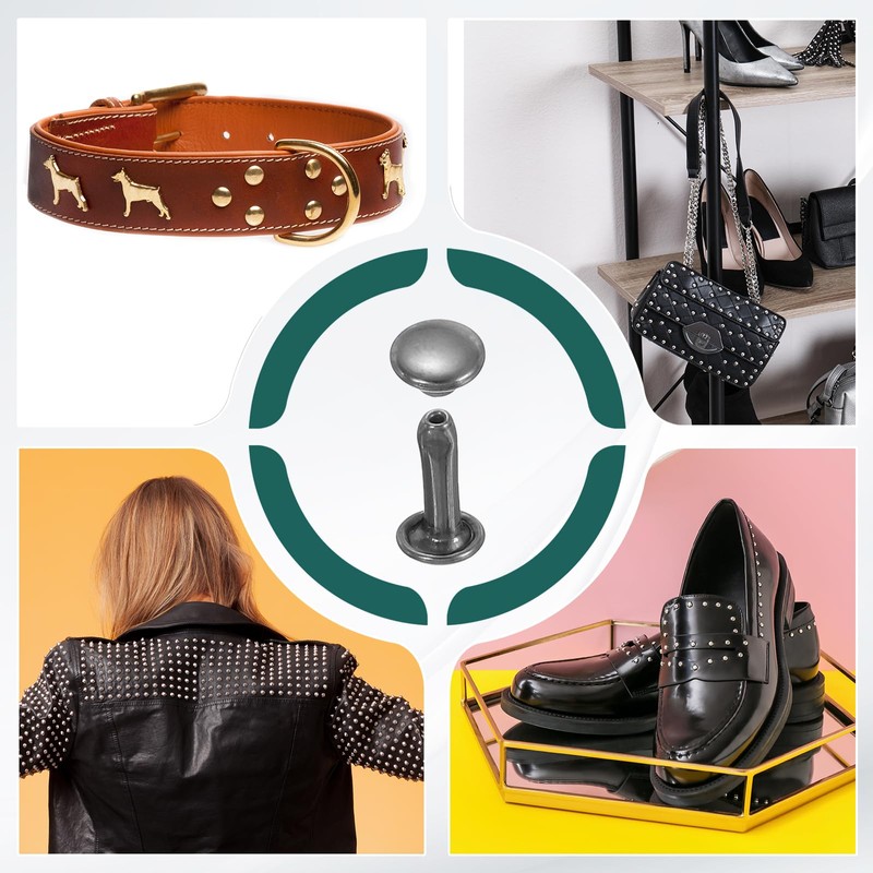 sourcing map 100 Sets Double Cap Leather Rivets, 6x10mm Round