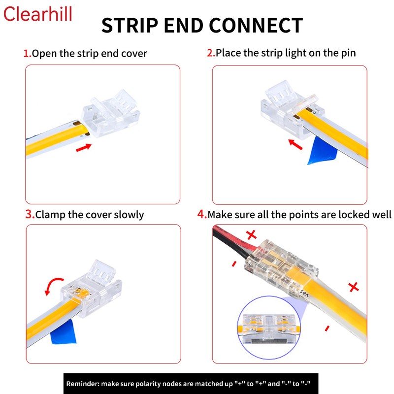 Clearhill 5mm 2Pin 20Pcs Transparent Solderless LED Light Strip Connectors,Strip