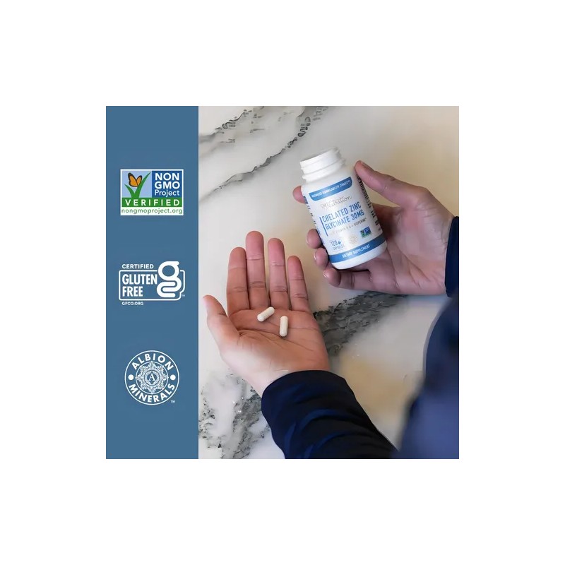 Quelato de Zinc SM Nutrition con Vitamina B6 y Bioperina,